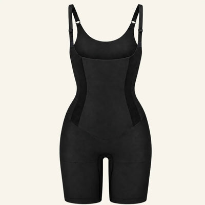 Open-Bust Reinforced-Panel Mid-Thigh Bodysuit