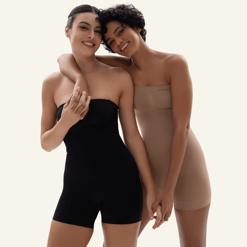 Strapless Mid-Thigh Shapewear Bodysuit with Thigh Smoothing and Convertible Straps