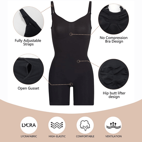 Shapewear Bodysuit Mid Thigh Length Seamless Medium Plus Compression Butt Lift