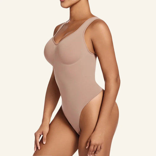 Shapewear Bodysuit With Wide Straps Thong Back Medium Plus Compression