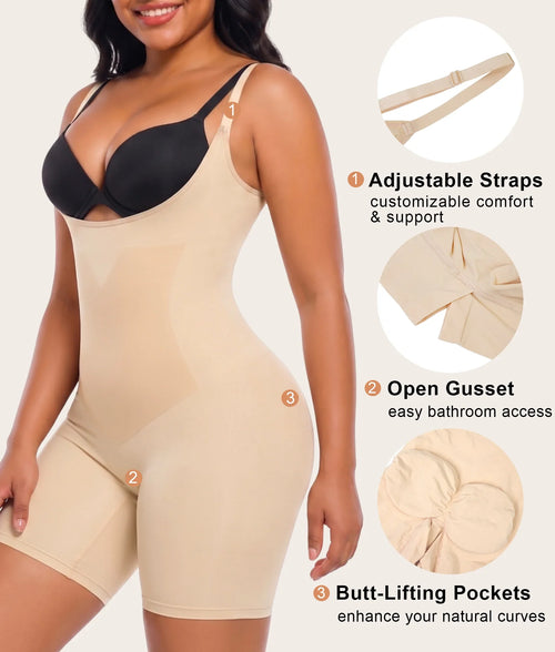 X-Panel Open-Bust Mid-Thigh Bodysuit