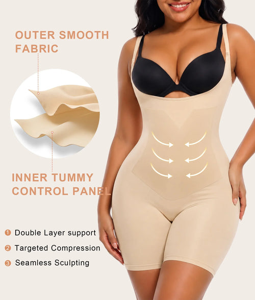X-Panel Open-Bust Mid-Thigh Bodysuit