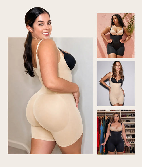 X-Panel Open-Bust Mid-Thigh Bodysuit