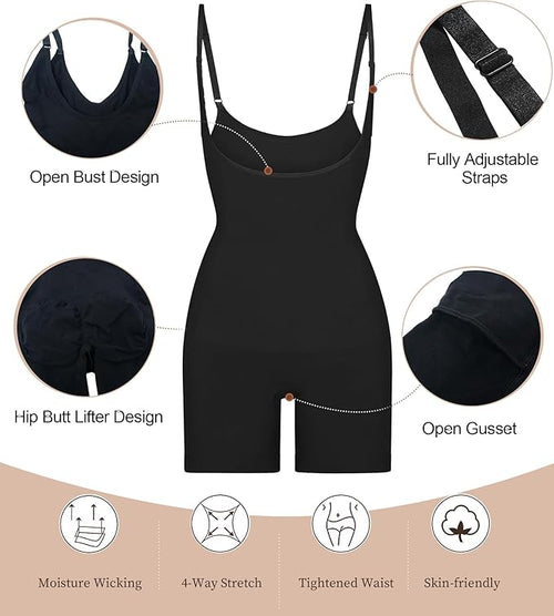 Shapewear Bodysuit Open Bust Mid Thigh Seamless Medium Compression Butt Lift