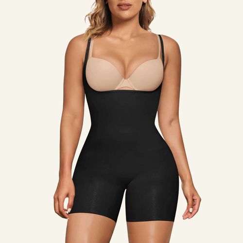 Shapewear Bodysuit Open Bust Mid Thigh Seamless Medium Compression Butt Lift