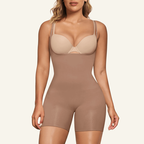 Shapewear Bodysuit Open Bust Mid Thigh Seamless Medium Compression Butt Lift