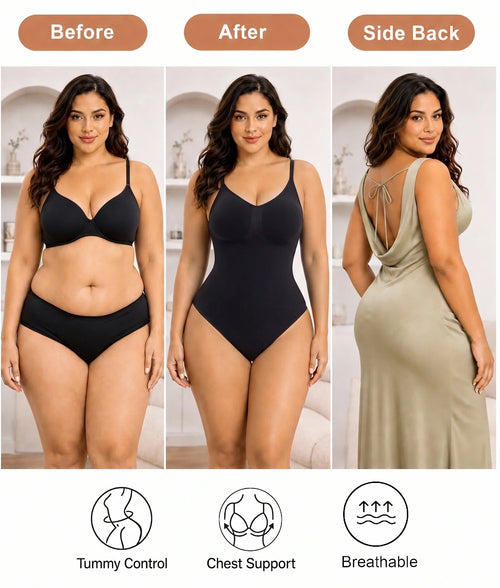 Shapewear Bodysuit Low Back Seamless Thong With Tummy Smoothing