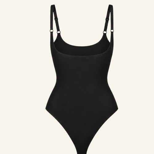 Shapewear Bodysuit With Open Bust Thong Back Seamless Tummy Control Design
