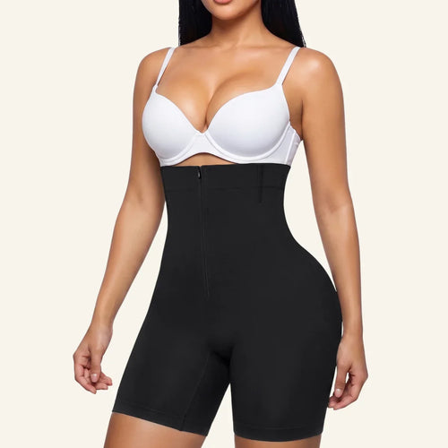 High-Waist Zip-Up Shapewear Shorts With Open Gusset and Tummy Control