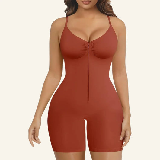 Zip-Up Front Mid-Thigh Bodysuit