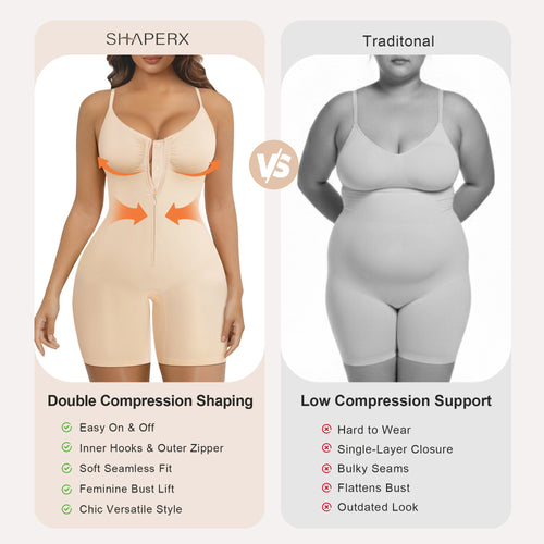 Shapewear Bodysuit Mid-Thigh Zip-Front High-Compression Shaper