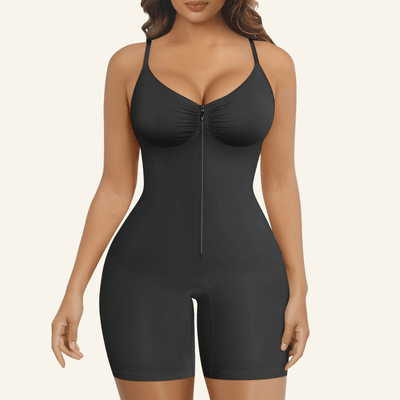Zip-Up Front Mid-Thigh Bodysuit
