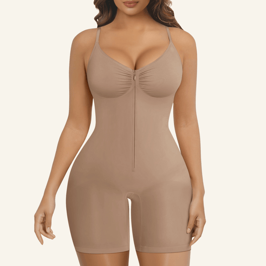 Zip-Up Front Mid-Thigh Bodysuit