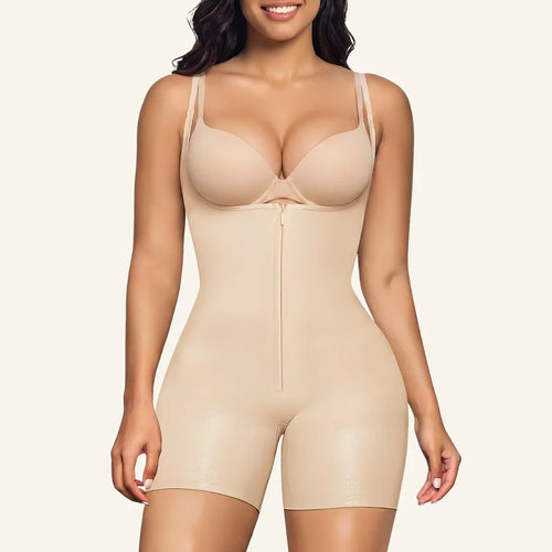 Bodysuit Open-Bust Bonded Zip-Up Mid-Thigh Faja-Level Control