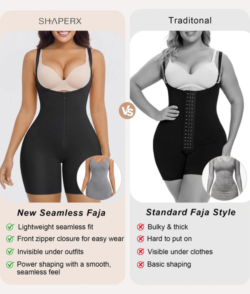 Bodysuit Open-Bust Bonded Zip-Up Mid-Thigh Faja-Level Control