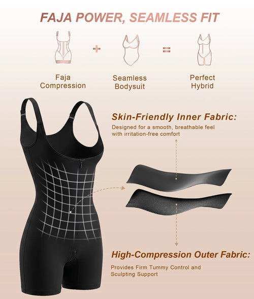 Bodysuit Open-Bust Bonded Zip-Up Mid-Thigh Faja-Level Control