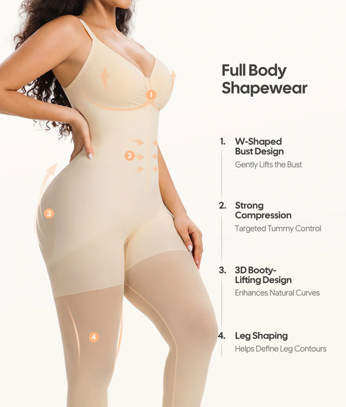 Shapewear Bodysuit Full Body Shaper With Built-In Sheer Tights And Tummy Control