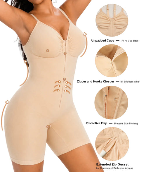 Shapewear Bodysuit Zip-Front Brief With Bonded Core Panel