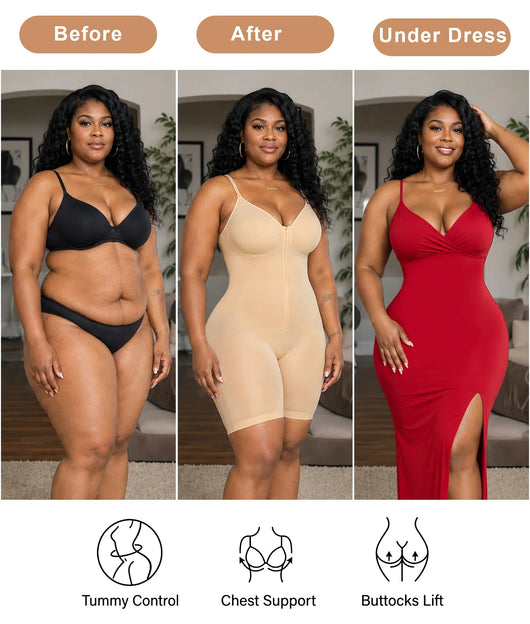 Bonded-Core Zip-Up Brief Bodysuit
