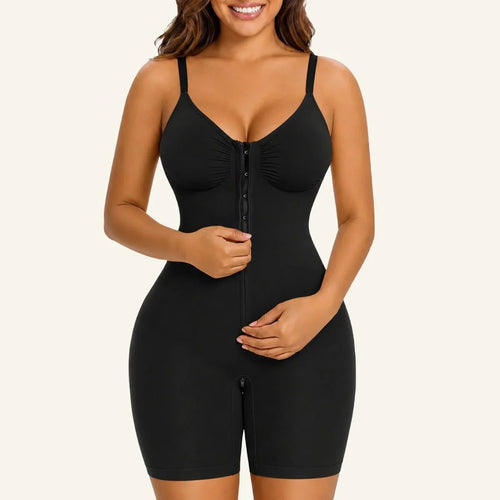 Shapewear Bodysuit Zip-Front Brief With Bonded Core Panel