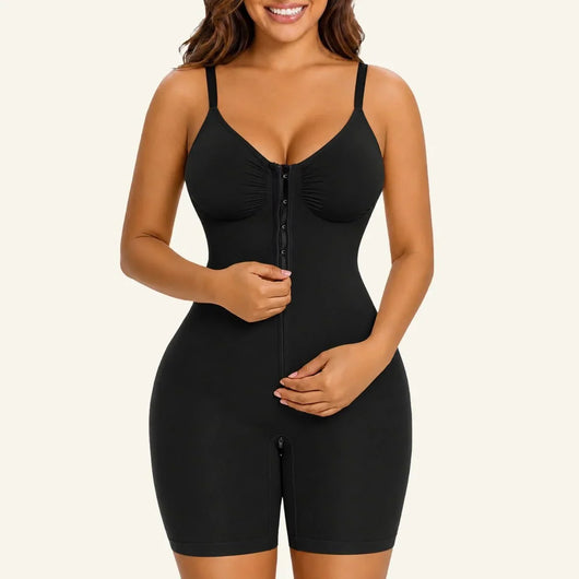 Bonded-Core Zip-Up Brief Bodysuit