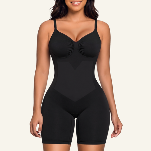 X-Panel Open-Gusset Mid-Thigh Bodysuit