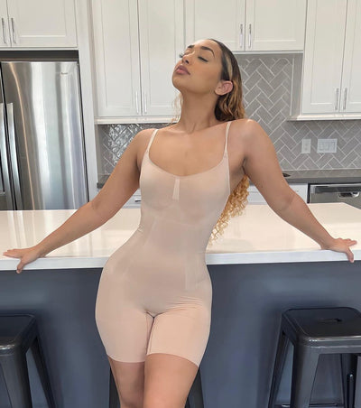 Reinforced-Panel Mid-Thigh Bodysuit