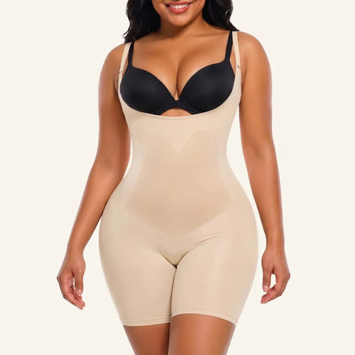 X-Panel Open-Bust Mid-Thigh Bodysuit