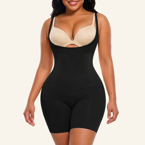 X-Panel Open-Bust Mid-Thigh Bodysuit