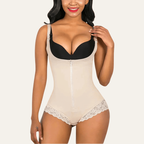Open-Bust Tummy Control Panties High-Waist Colombian Faja with Zip Front