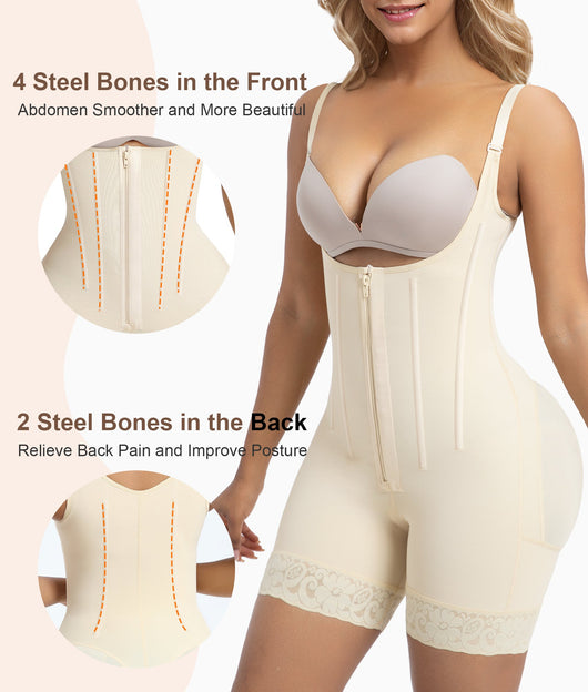 6-Bone Open-Bust Zip-Front Faja