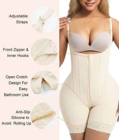 6-Bone Open-Bust Zip-Front Faja