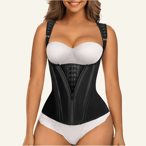 Waist Trainer 15-Bone Zip-Front Vest with Adjustable Straps