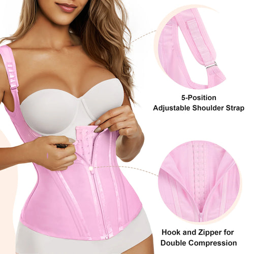 Waist Trainer 15-Bone Zip-Front Vest with Adjustable Straps