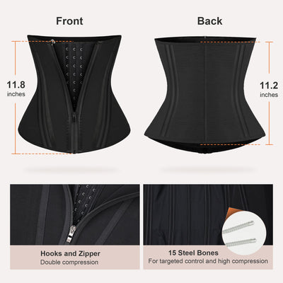 15-Bone Zip-Front Hourglass Shaping Waist Trainer