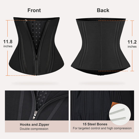 15-Bone Zip-Front Hourglass Shaping Waist Trainer