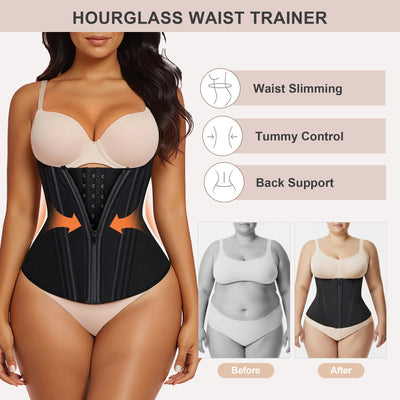 15-Bone Zip-Front Hourglass Shaping Waist Trainer