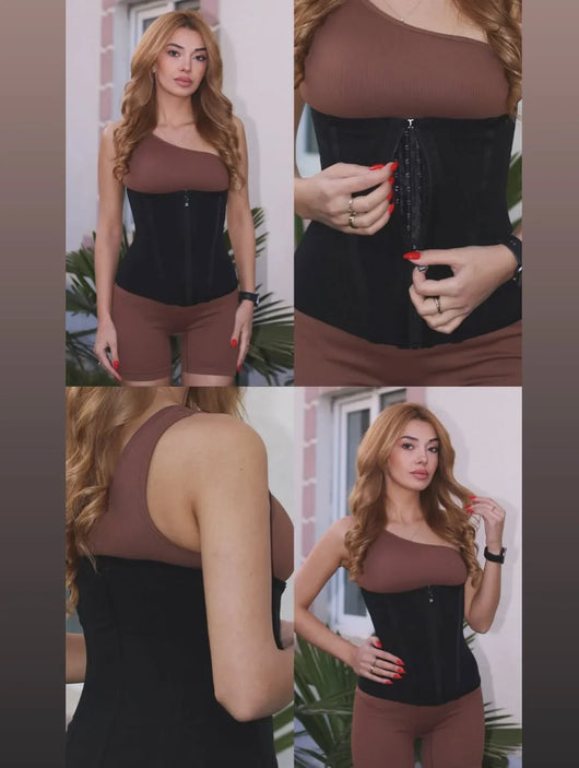 15-Bone Zip-Front Hourglass Shaping Waist Trainer