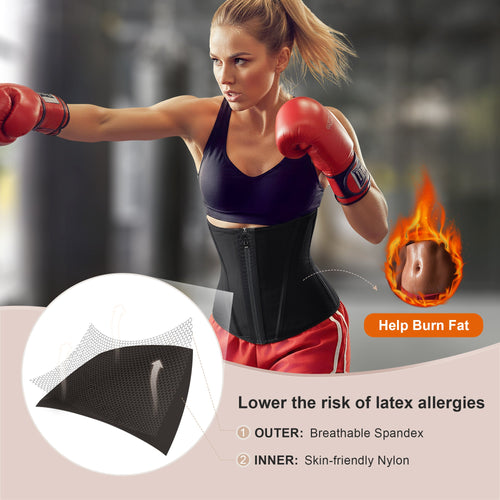 15-Bone Zip-Front Waist Trainer with Latex-Free Compression for Hourglass Shaping