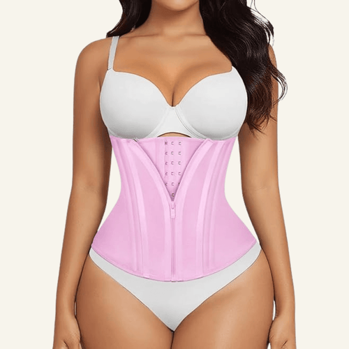 15-Bone Zip-Front Waist Trainer with Latex-Free Compression for Hourglass Shaping