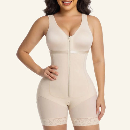 Fajas U-Shaped Full-Coverage Faja with Built-In Bra, Butt Lift and Zipper Crotch