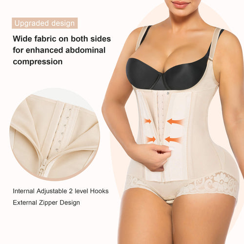 8-Bone Tummy Control Panties Open-Bust Brief Faja with High Compression Zip Front