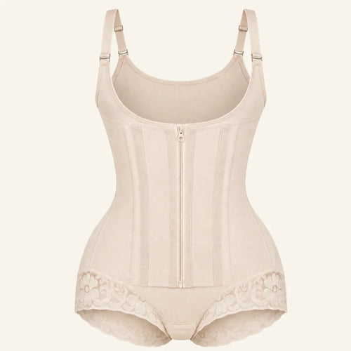 8-Bone Tummy Control Panties Open-Bust Brief Faja with High Compression Zip Front