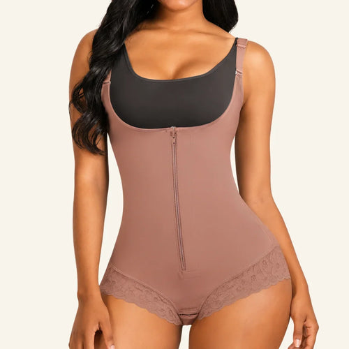 Open-Bust Tummy Control Panties High-Waist Colombian Faja with Zip Front