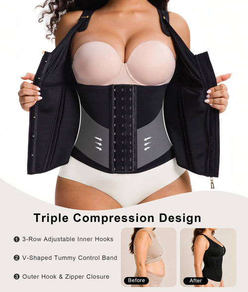 V-Shaped Waist Trainer Top with 13 Steel Bones and Adjustable Straps