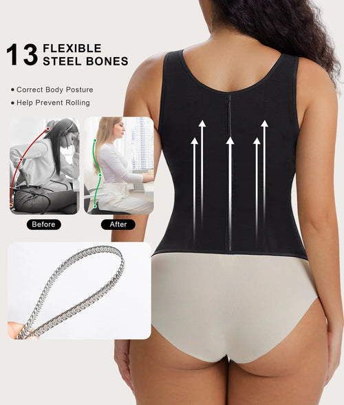 V-Shaped Waist Trainer Top with 13 Steel Bones and Adjustable Straps