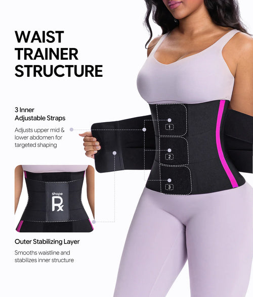 3-Strap Targeted Waist Trainer Belt with 5 Flexible Bones and Low-Profile Closure