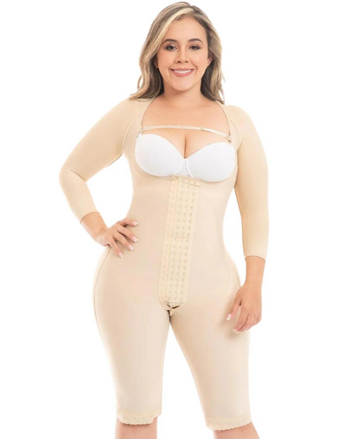 Fajas Colombianas Post Surgery Knee Length Shapewear with Sleeves