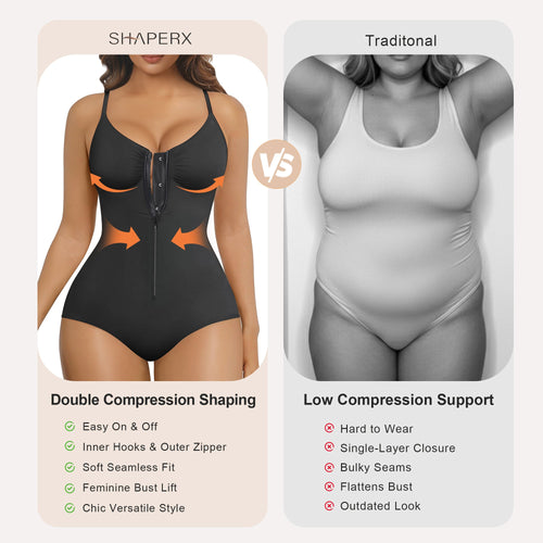 Shapewear Bodysuit High-Compression Zip-Front Brief With Snap Crotch