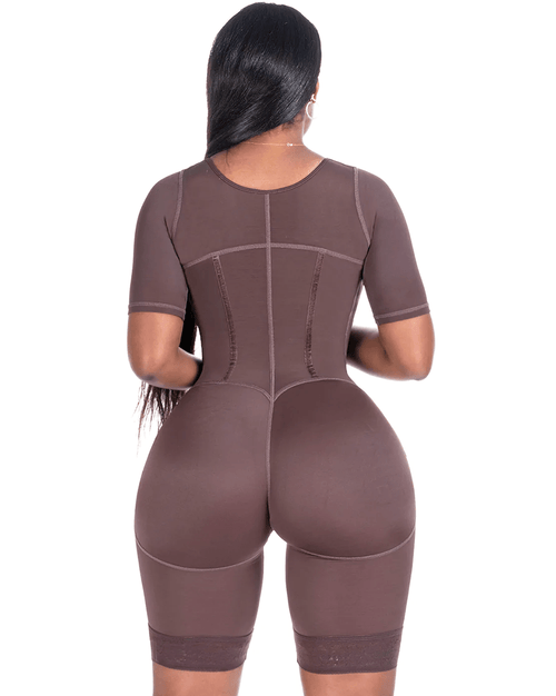 Colombian Fajas with Sleeves and Built-In Bra - Chocolate